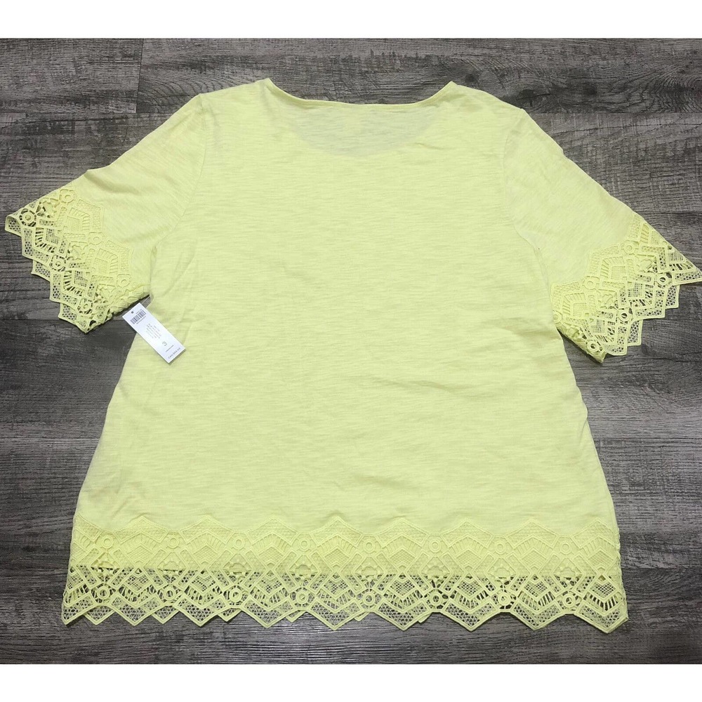 Chicos NWT Size 3 Chest 48” Slub lace hem/sleeve cotton T Shirt Blouse Sz XL A7 - Picture 2 of 7